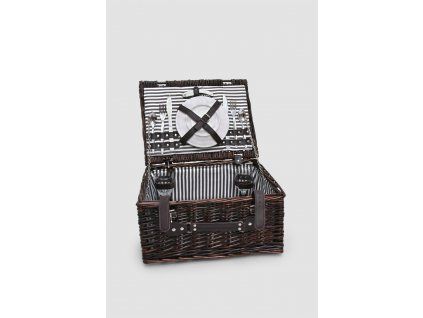 Picknickkorb aus braunem Weidengeflecht für 2 Personen mit Edelstahlbesteck - 40 x 30 cm