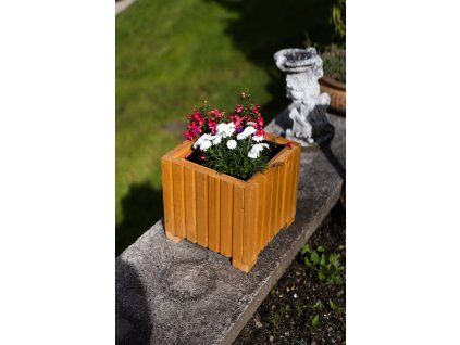 Rechteckiger Holzkasten mit Kunststoffeinsatz - hellbraun, 25x25x25