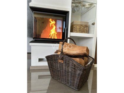 Brauner Rattankorb für Holz mit Stoff, 42 x 30 cm