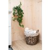 Rattan Aufbewahrungskorb mit weißem Stoff, rund - grau