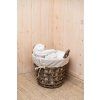 Rattan Aufbewahrungskorb mit weißem Stoff, rund - grau